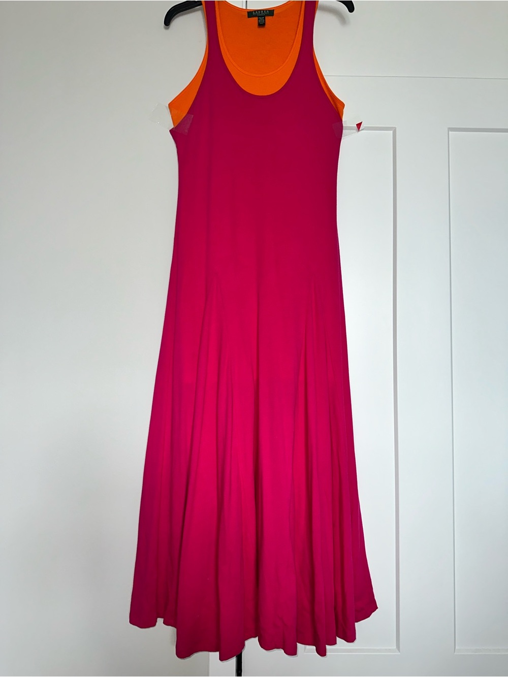 Ralph Lauren Hot Pink Sleeveless Maxi Dress with Orange Neckline PM “2 in 1”